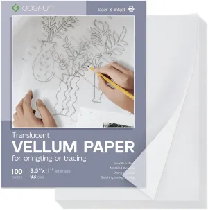 8.5X11 Tracing Paper for Drawing- 100 Sheets Vellum Paper 8.5 X 11 Translucent Printable for Card Overlays, Invitations, Belly Bands