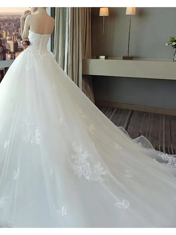 A-Line Wedding Dresses Strapless Court Train Polyester Strapless
