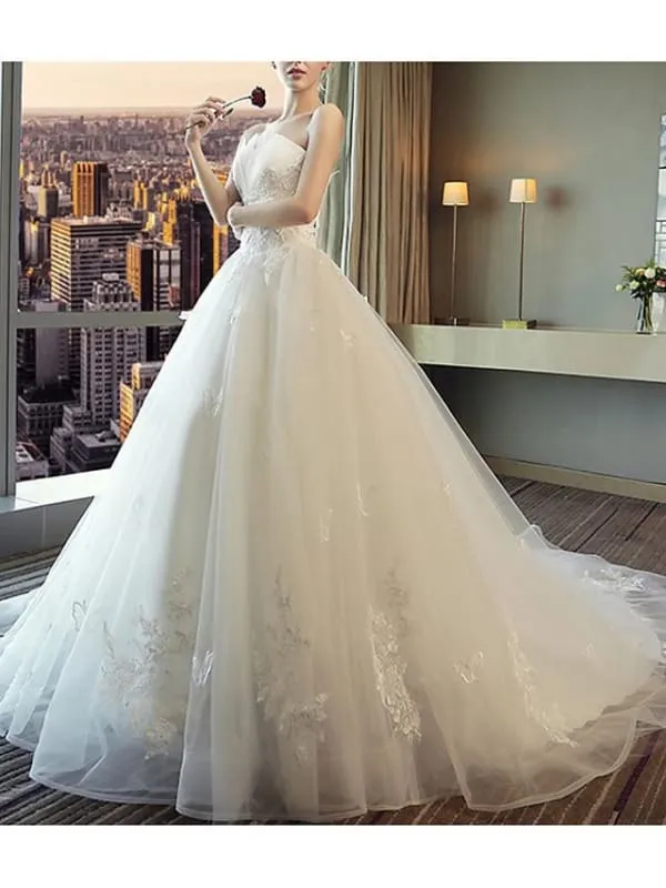 A-Line Wedding Dresses Strapless Court Train Polyester Strapless