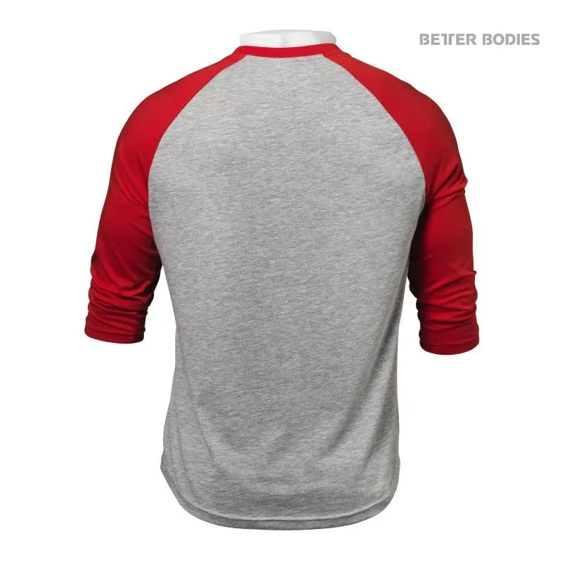 Better Bodies Mens Baseball Tee - Red-Grey Melange