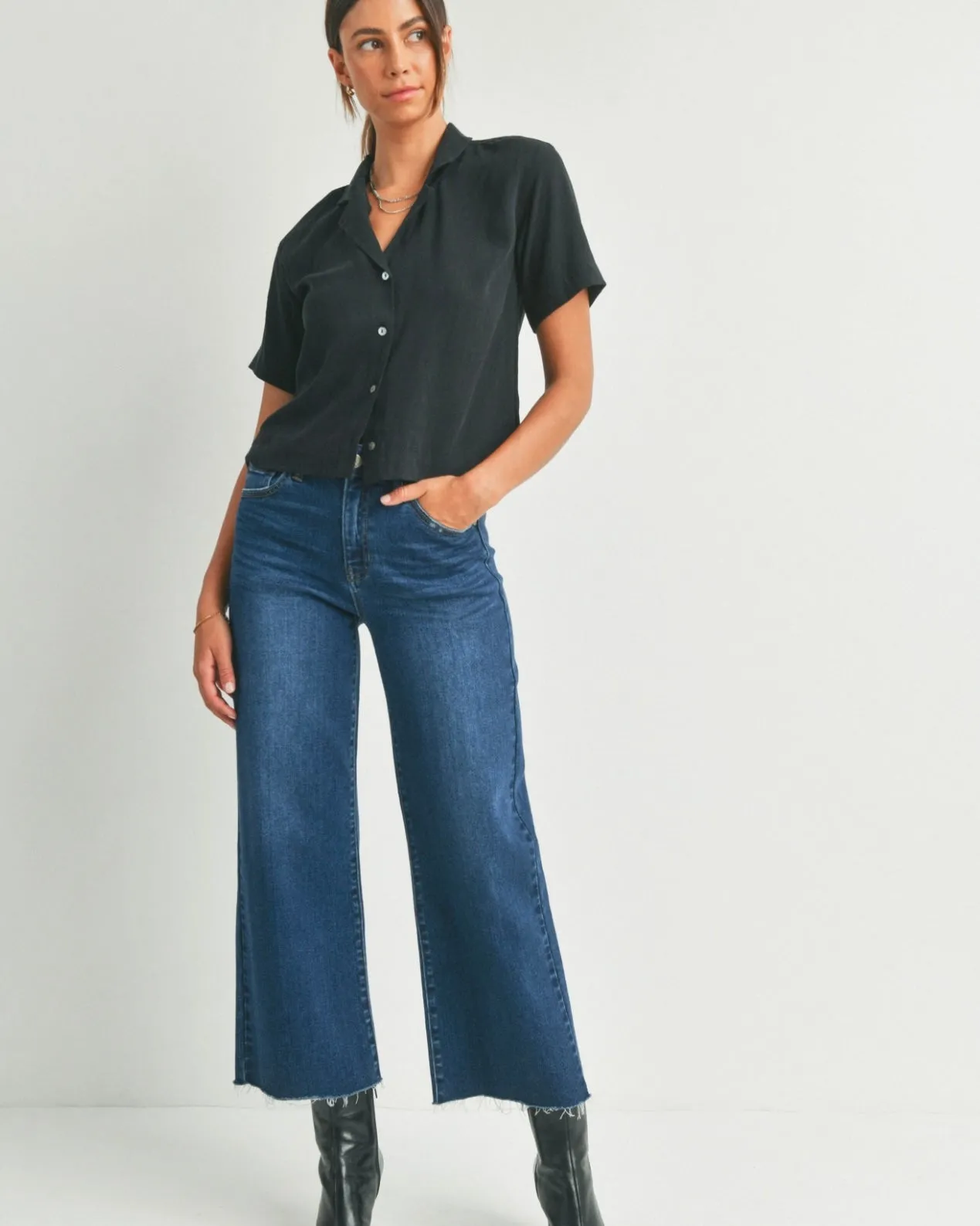 Blakely Slim Wide Leg Denim- Dark Denim
