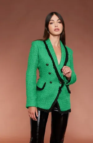 Boucle Contrast Raw Hem Blazer