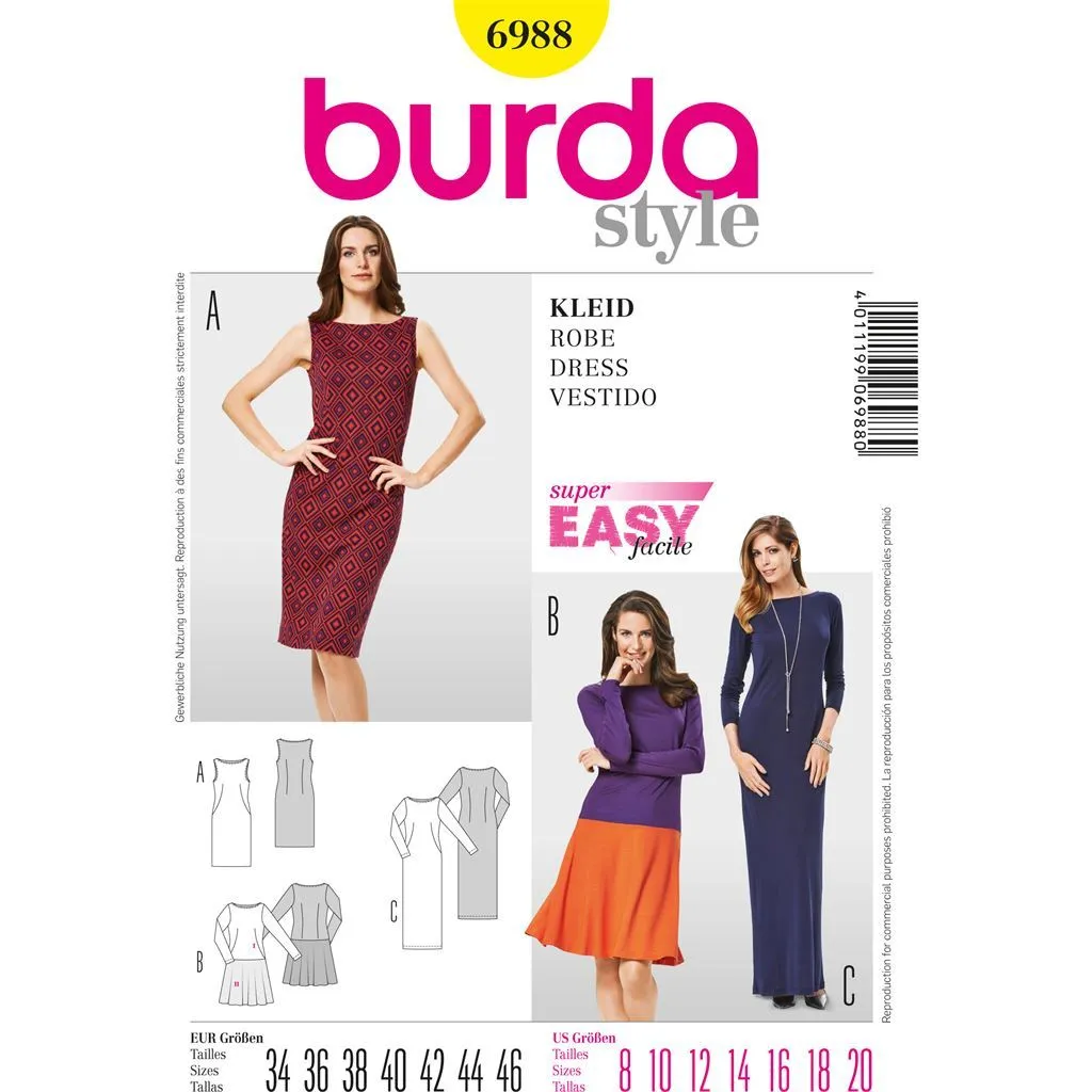 Burda B6988 Burda Style Dress Sewing Pattern