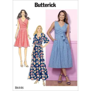 Butterick Pattern B6446 Misses' Pleated Wrap Dresses with Sash