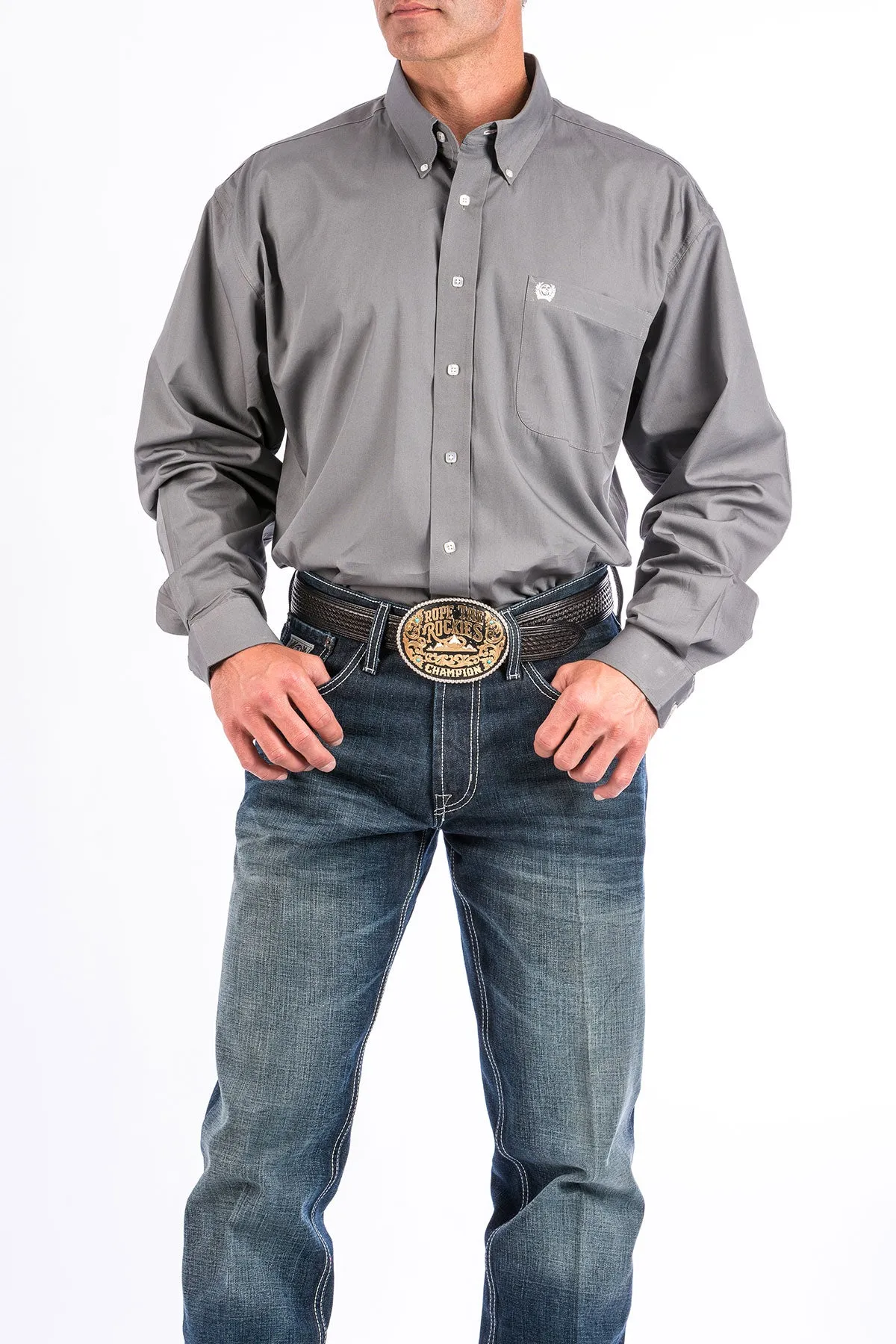 Cinch Mens Gray Button Down Shirt