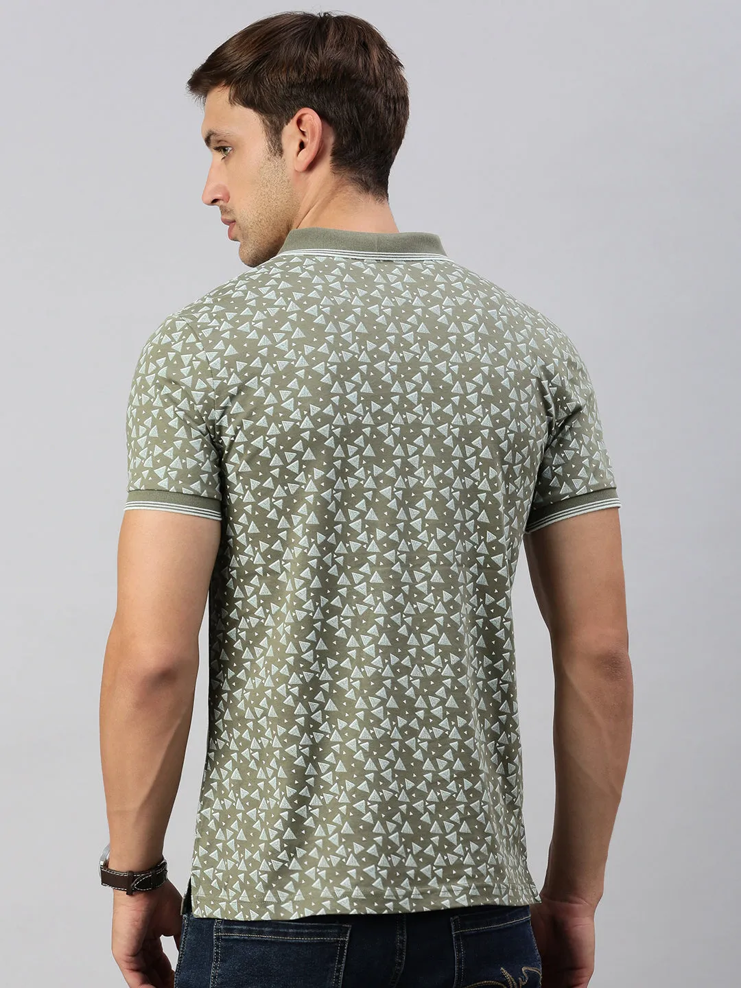 Classic Polo Men's Half Sleeve Olive/White Polo Neck Cotton Slim Fit T Shirt | BELLO - 293 B SF P