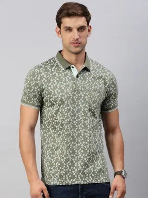 Classic Polo Men's Half Sleeve Olive/White Polo Neck Cotton Slim Fit T Shirt | BELLO - 293 B SF P