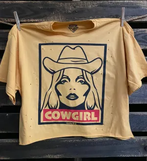 COWGIRL OVERSIZED cropped distressed t shirt