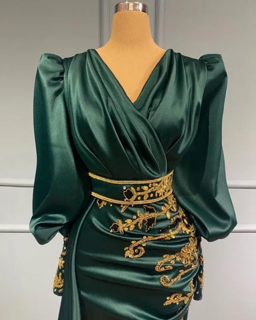 Dark Green Long Evening Dresses | Prom dresses with sleeves