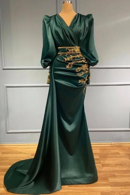 Dark Green Long Evening Dresses | Prom dresses with sleeves