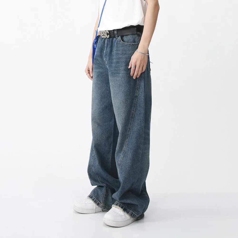 Destroyed Pocket Loose Straight Jeans