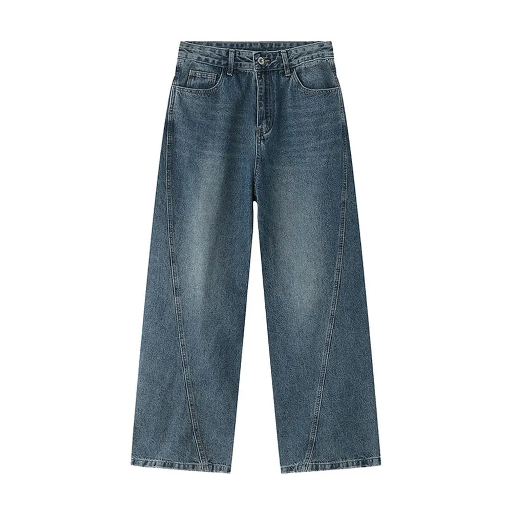 Destroyed Pocket Loose Straight Jeans