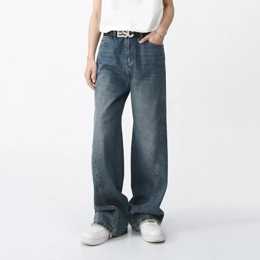 Destroyed Pocket Loose Straight Jeans