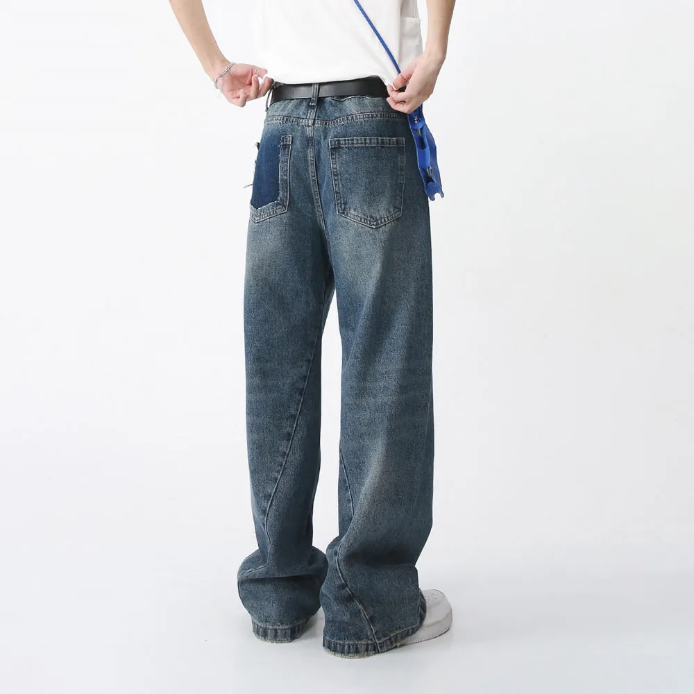 Destroyed Pocket Loose Straight Jeans