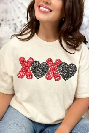 Doodle XOXO Faux Sequin Transfer Short Sleeve Relaxed Fit T-Shirt