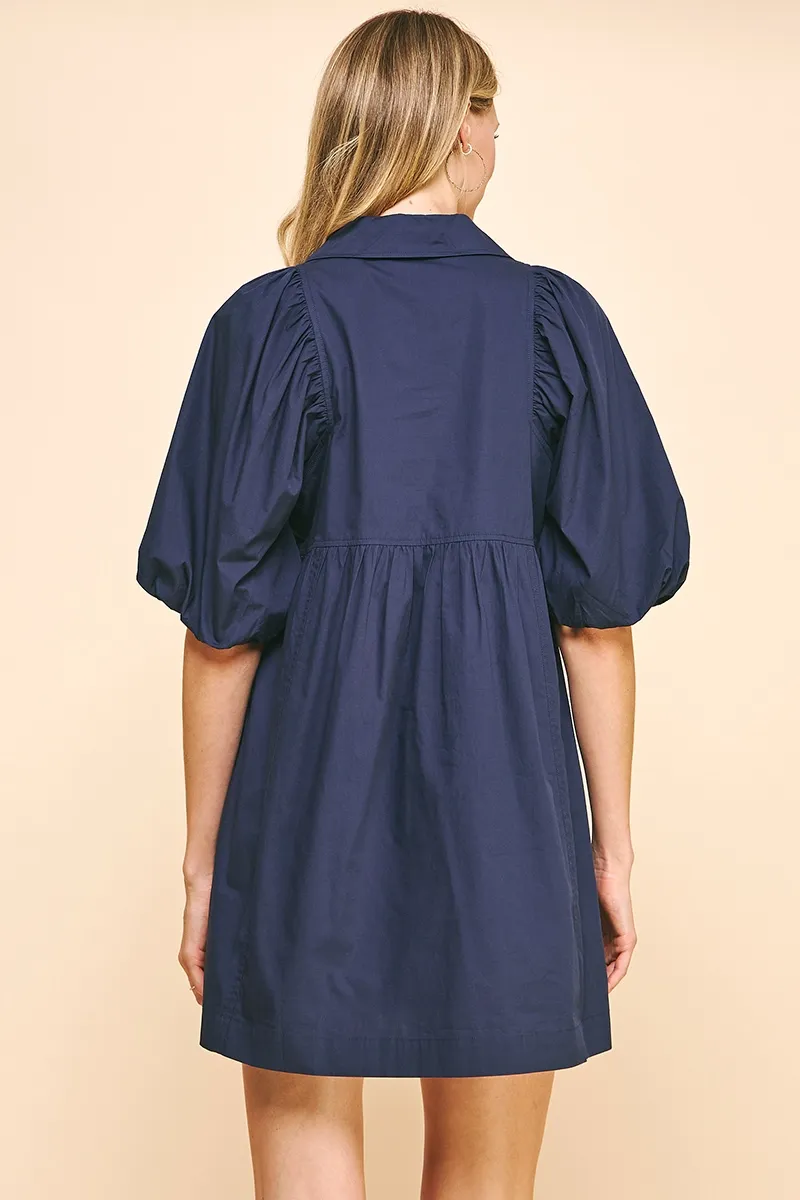 Easy Essential Collared Mini Dress - Navy Blue