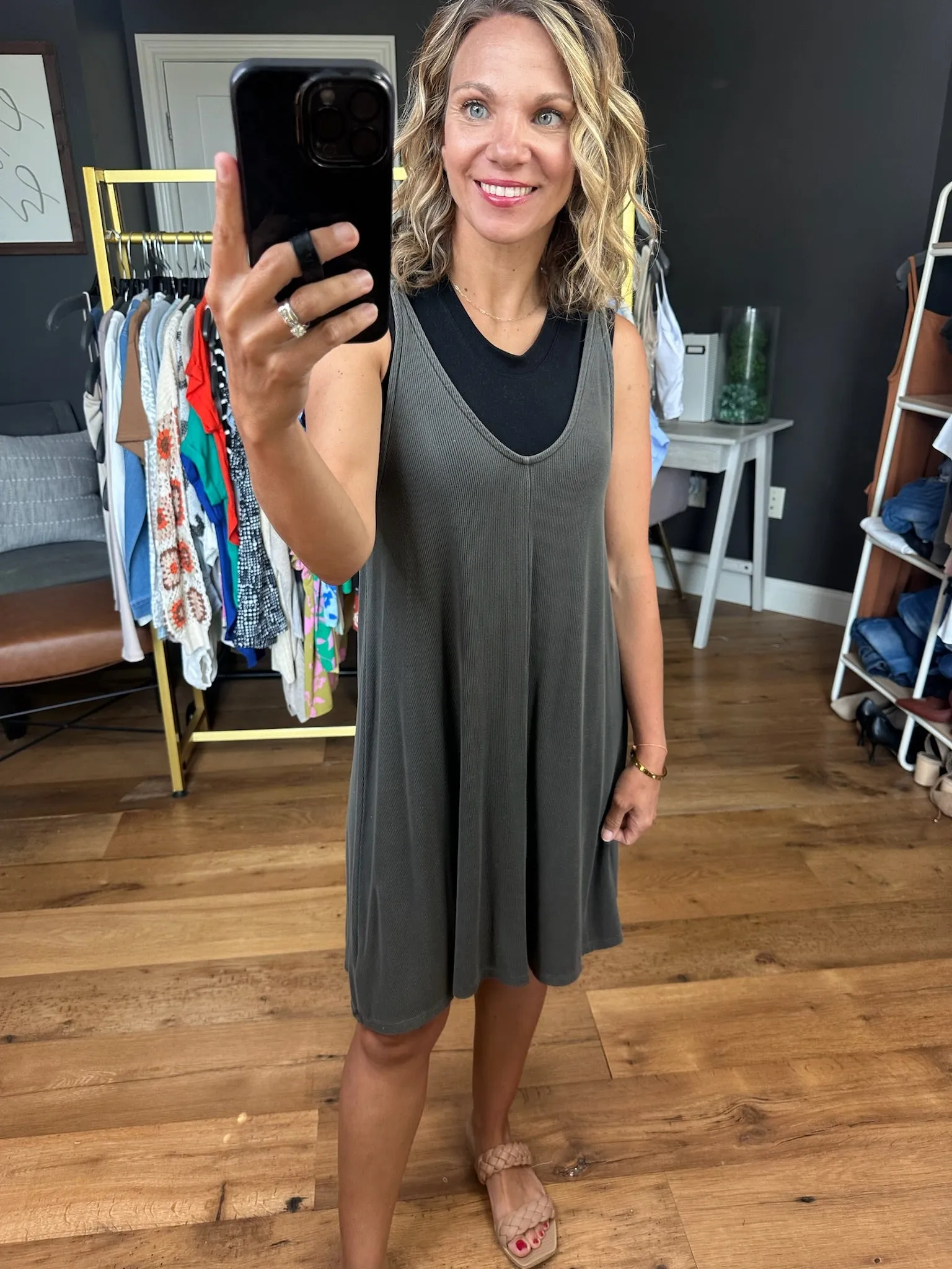 Easy Like Sunday Morning Ribbed Dress - Charcoal