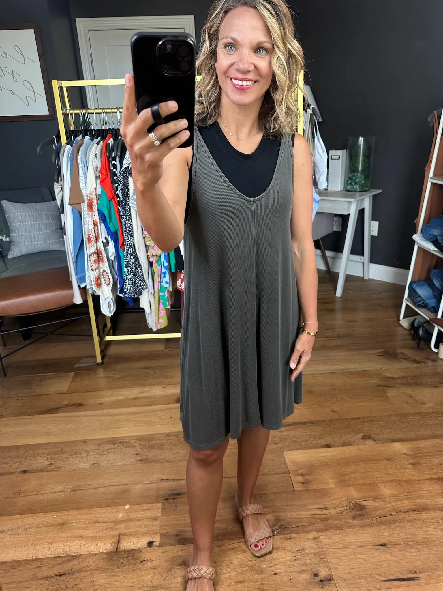 Easy Like Sunday Morning Ribbed Dress - Charcoal
