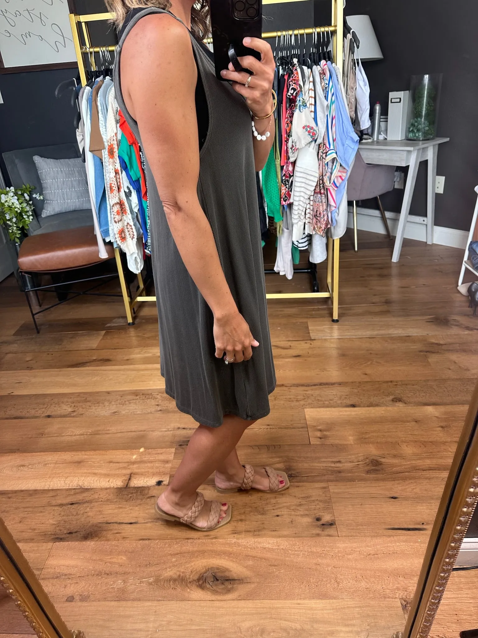 Easy Like Sunday Morning Ribbed Dress - Charcoal