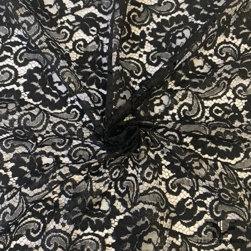 French Floral Finely Corded Chantilly Lace - Black
