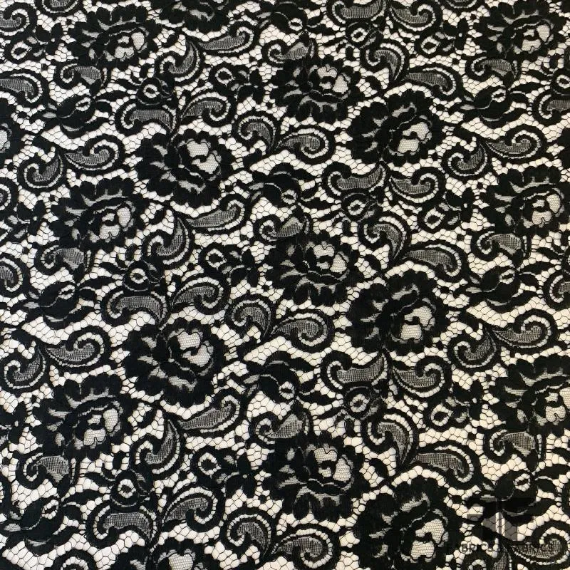 French Floral Finely Corded Chantilly Lace - Black