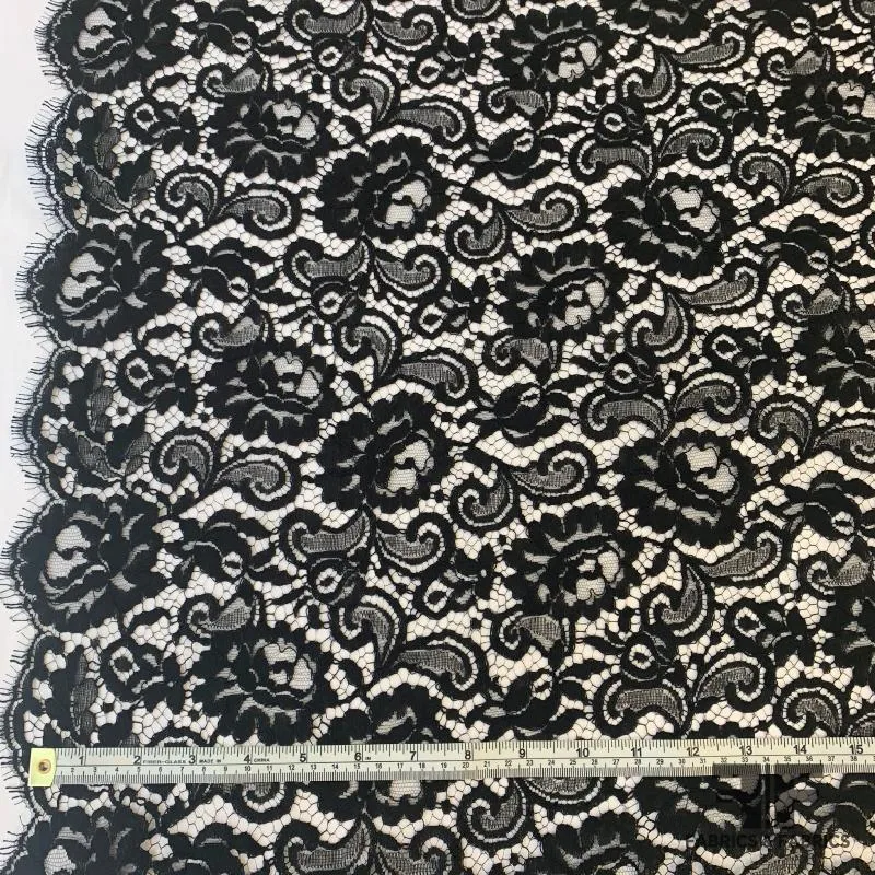 French Floral Finely Corded Chantilly Lace - Black