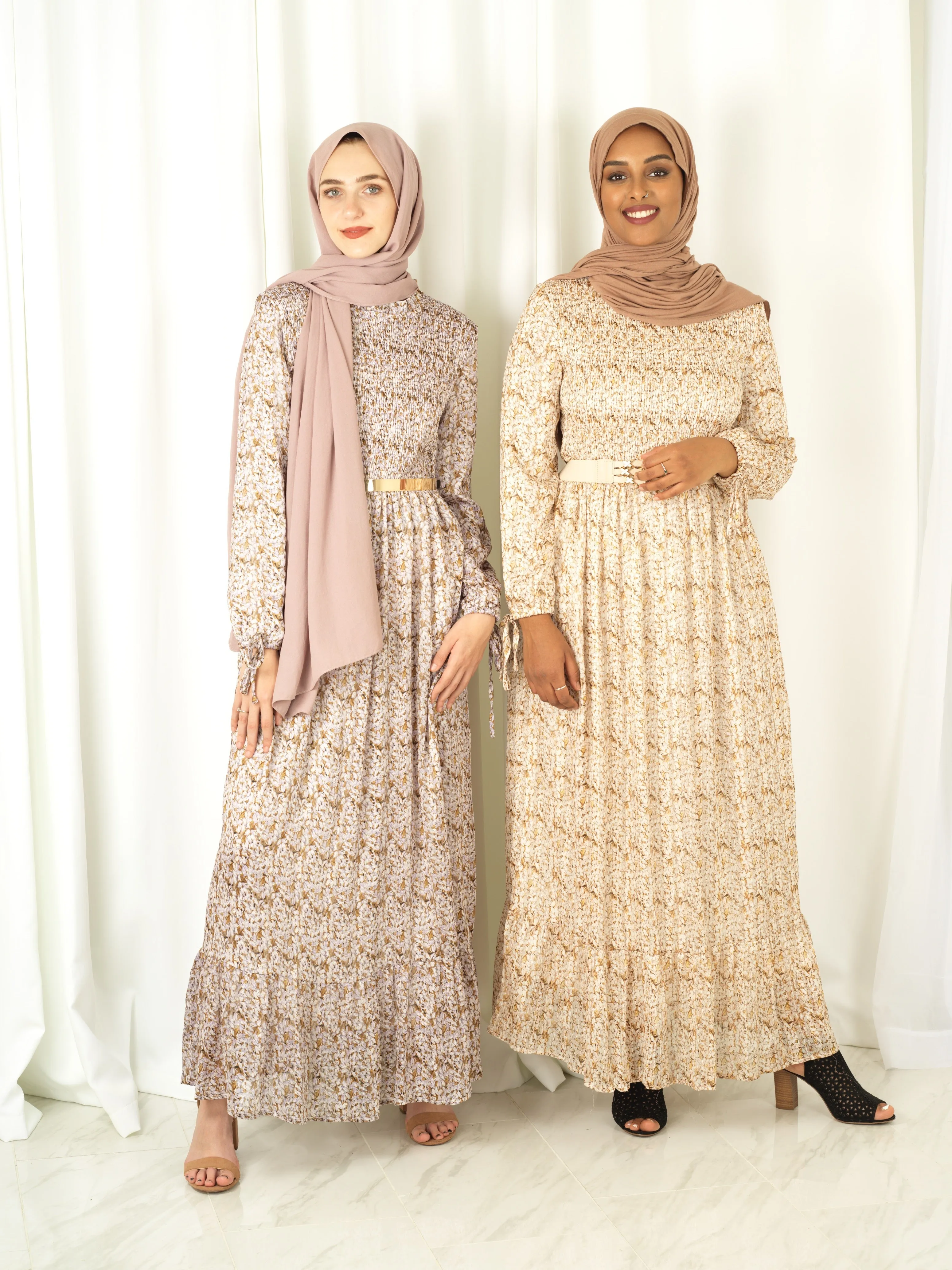 Jasmine petals Print Mock Neck Maxi dress