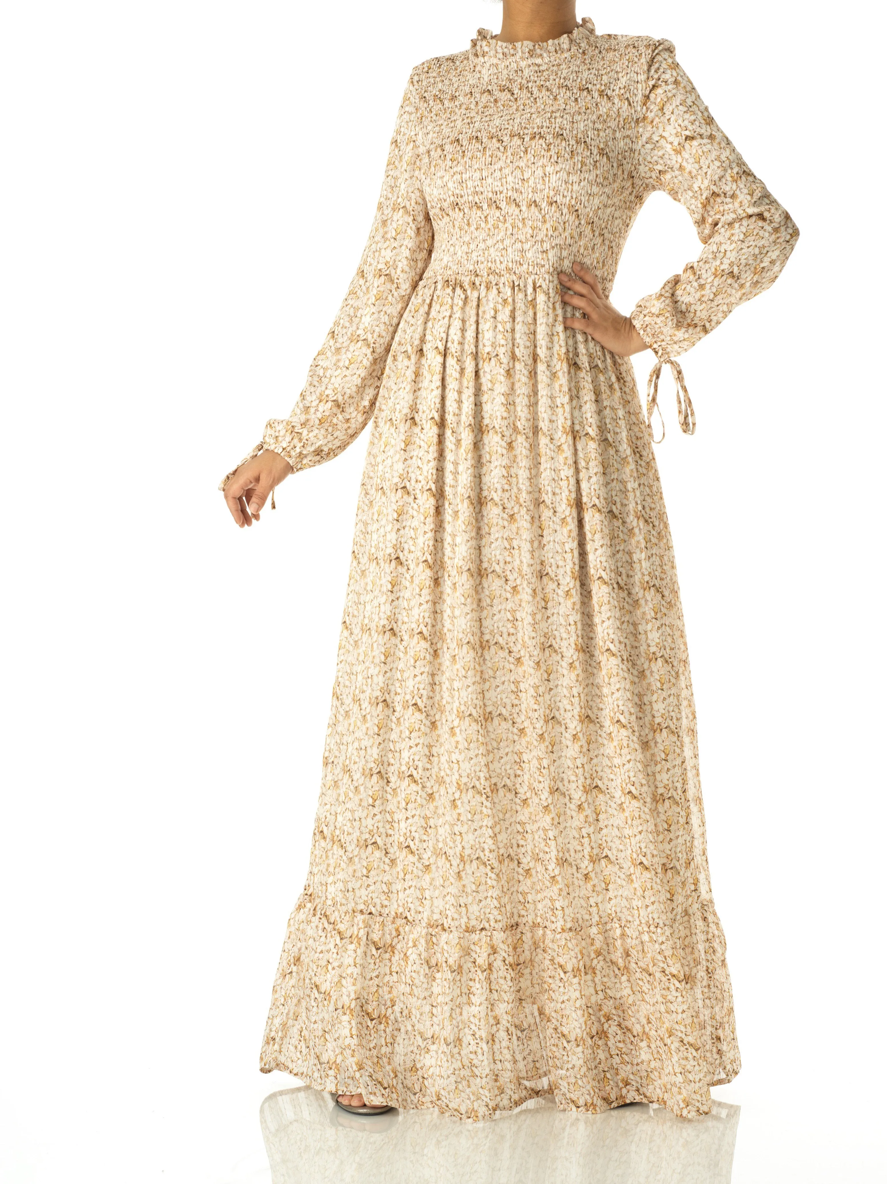 Jasmine petals Print Mock Neck Maxi dress