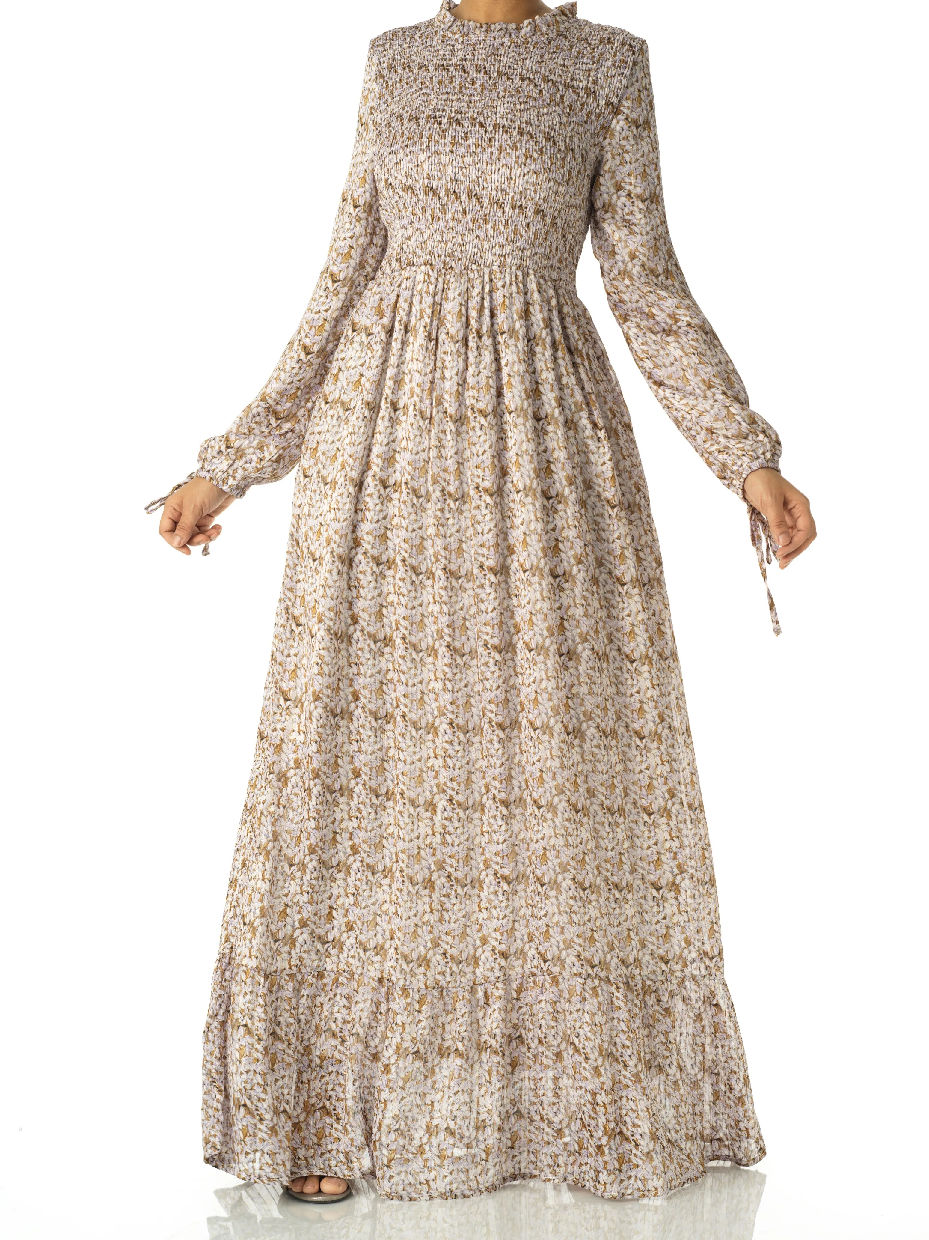 Jasmine petals Print Mock Neck Maxi dress