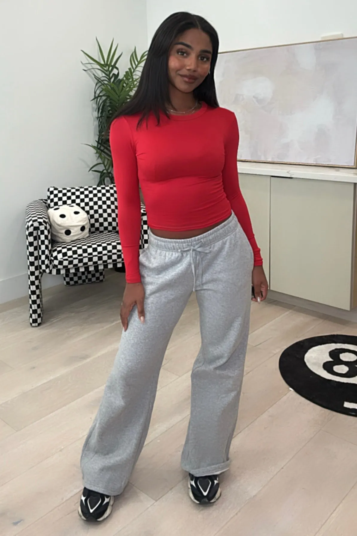 Jazlyn Wide Leg Sweat Pants (Heather Grey)