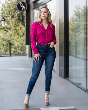 Jeans skinny solidos tobillos enrollados