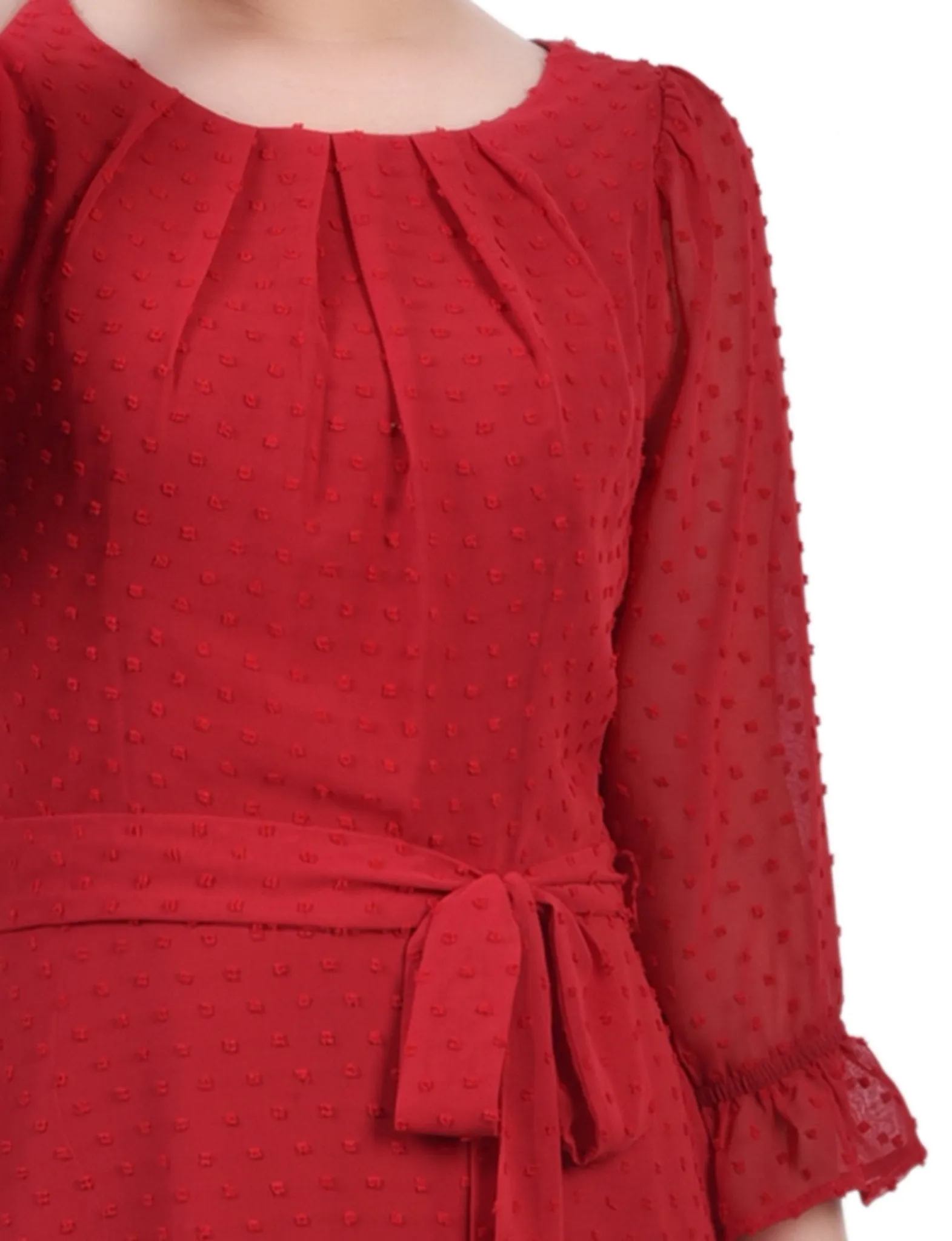 Jester Red 3/4 Length Pearl Detail Dress