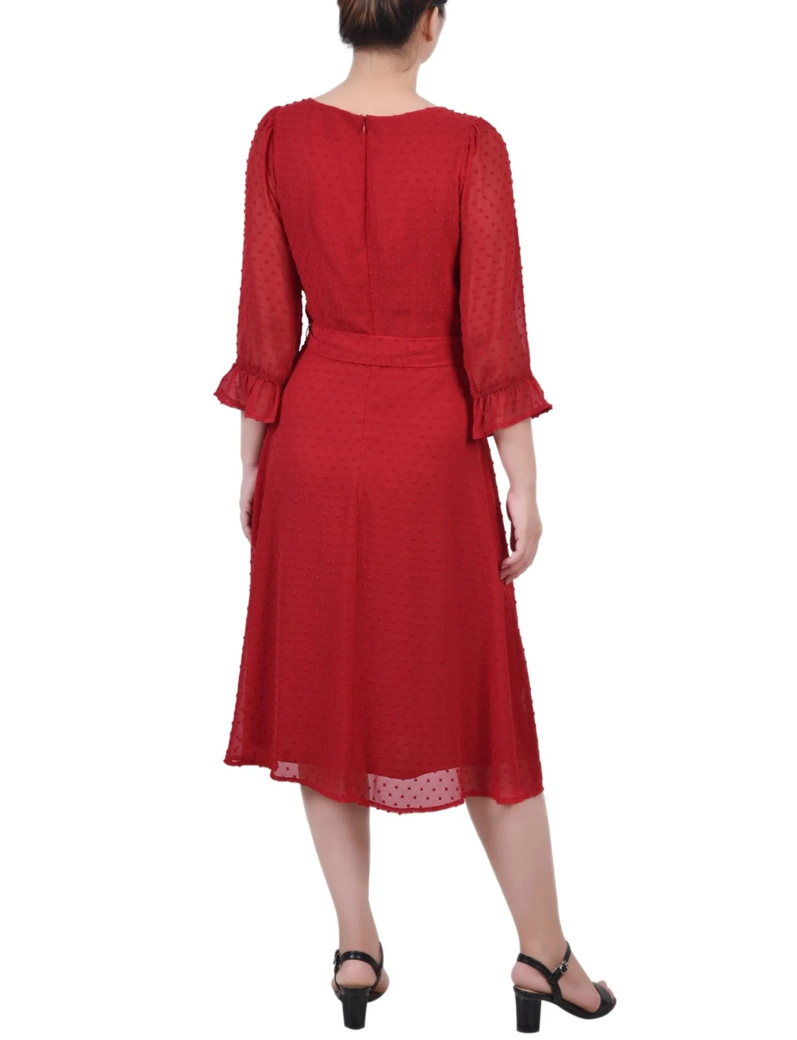 Jester Red 3/4 Length Pearl Detail Dress