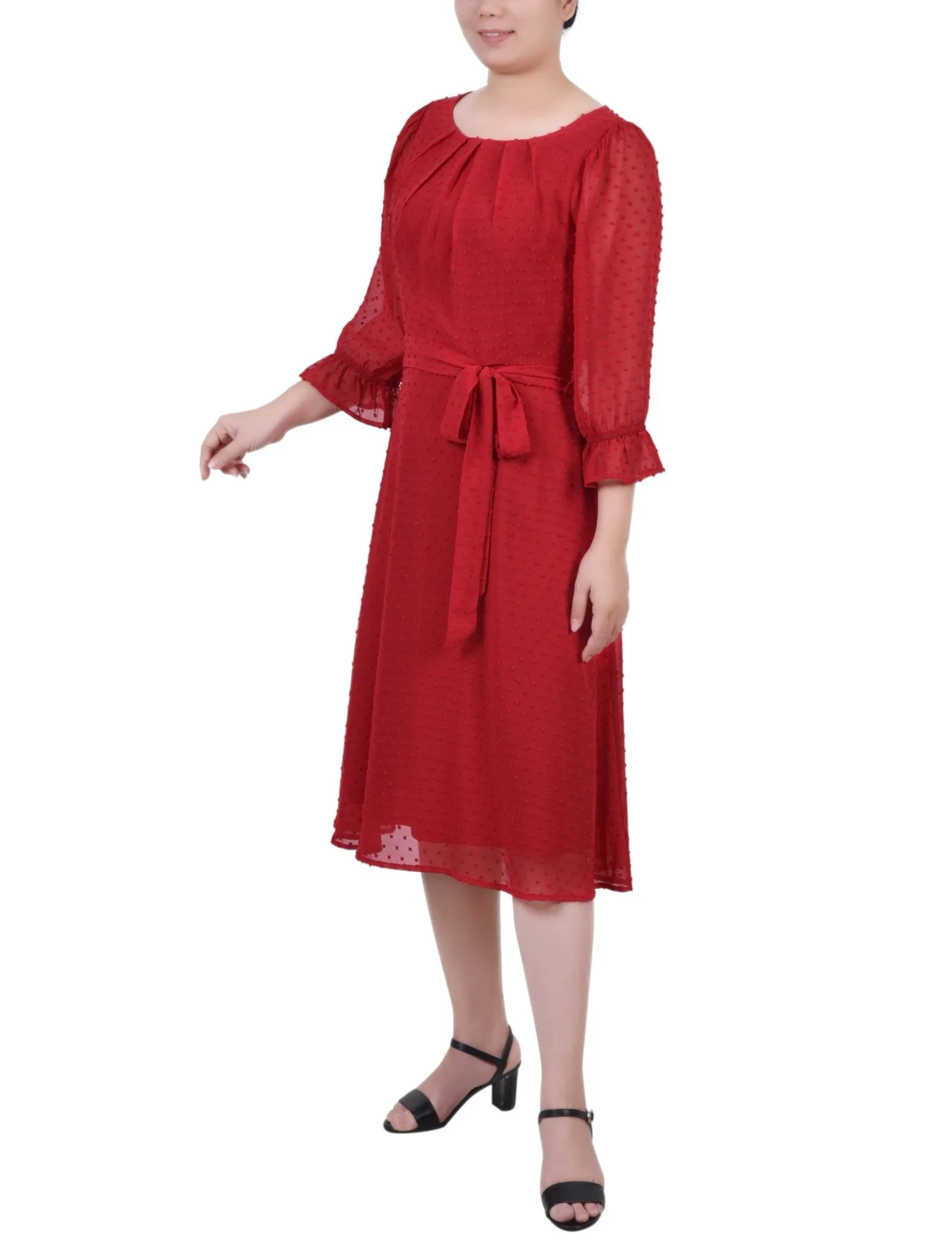 Jester Red 3/4 Length Pearl Detail Dress