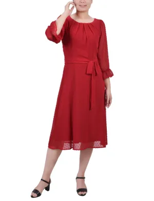 Jester Red 3/4 Length Pearl Detail Dress