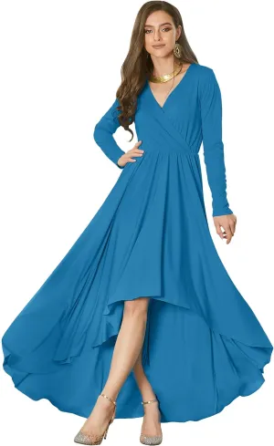 KOH KOH Womens Sleeve Wrap Slit Formal Fall Winter Cocktail Gown
