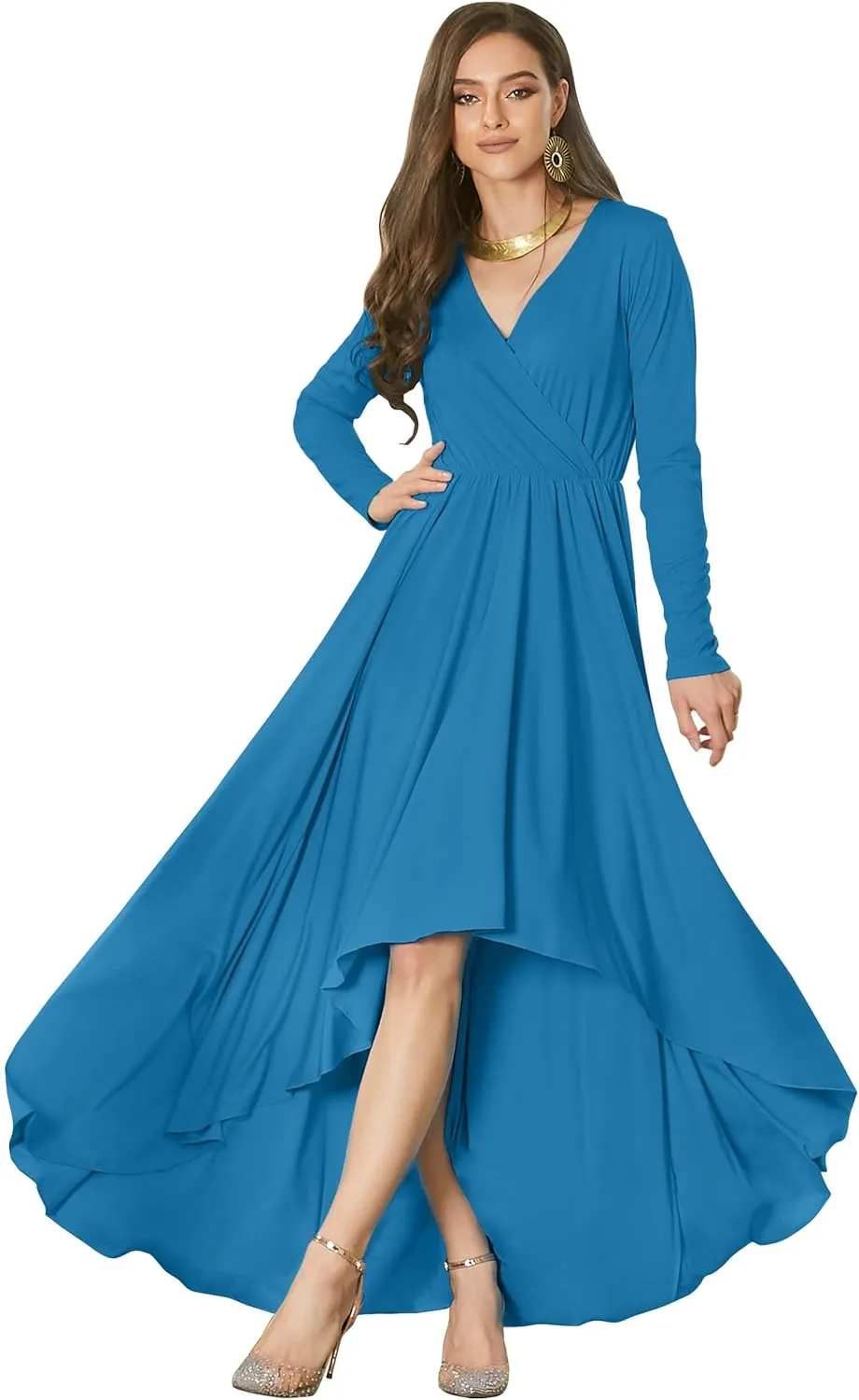 KOH KOH Womens Sleeve Wrap Slit Formal Fall Winter Cocktail Gown