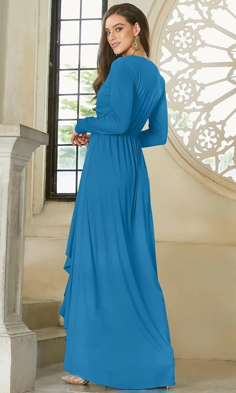 KOH KOH Womens Sleeve Wrap Slit Formal Fall Winter Cocktail Gown