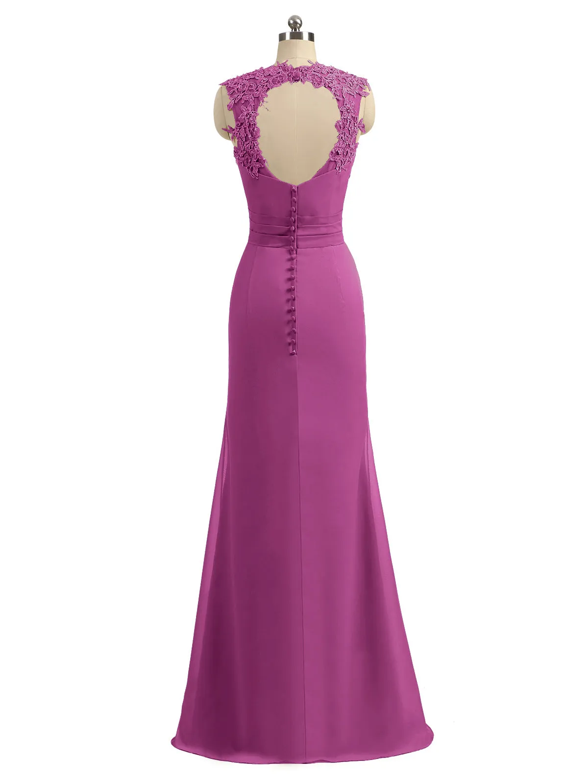 Lace Appliqued Strap Sheath Open Back Dress Orchid