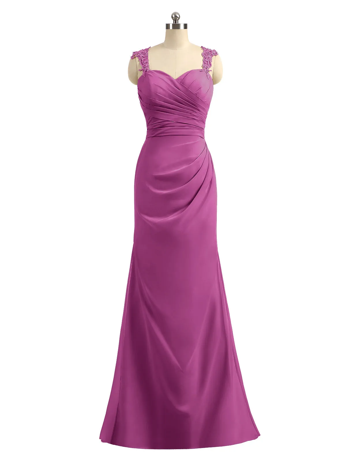 Lace Appliqued Strap Sheath Open Back Dress Orchid