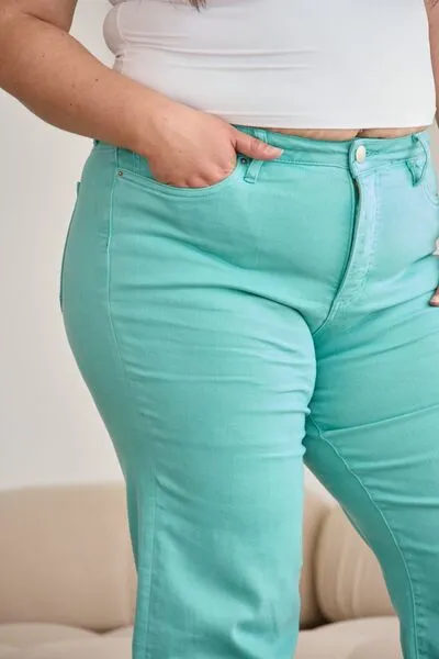 L.NY Crop Chloe Full Size Tummy Control High Waist Raw Hem Jeans