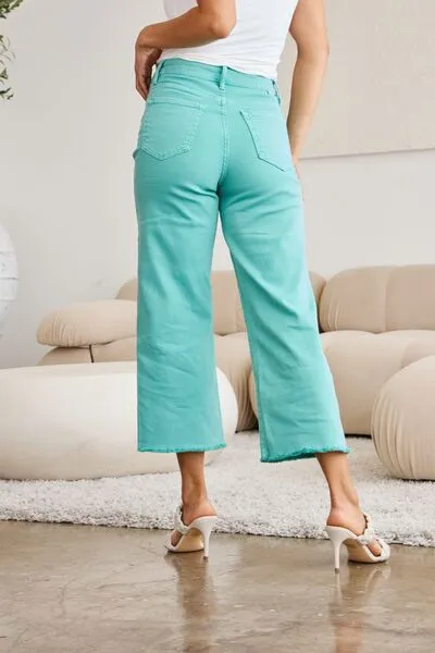 L.NY Crop Chloe Full Size Tummy Control High Waist Raw Hem Jeans
