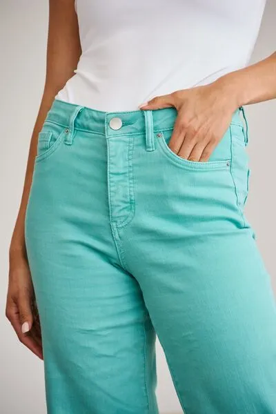 L.NY Crop Chloe Full Size Tummy Control High Waist Raw Hem Jeans