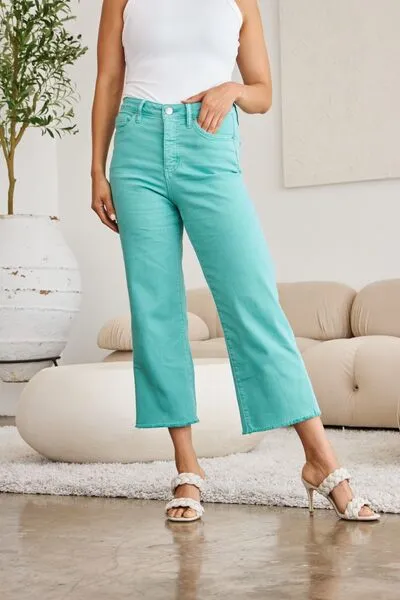 L.NY Crop Chloe Full Size Tummy Control High Waist Raw Hem Jeans