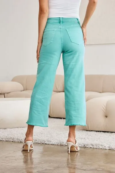 L.NY Crop Chloe Full Size Tummy Control High Waist Raw Hem Jeans