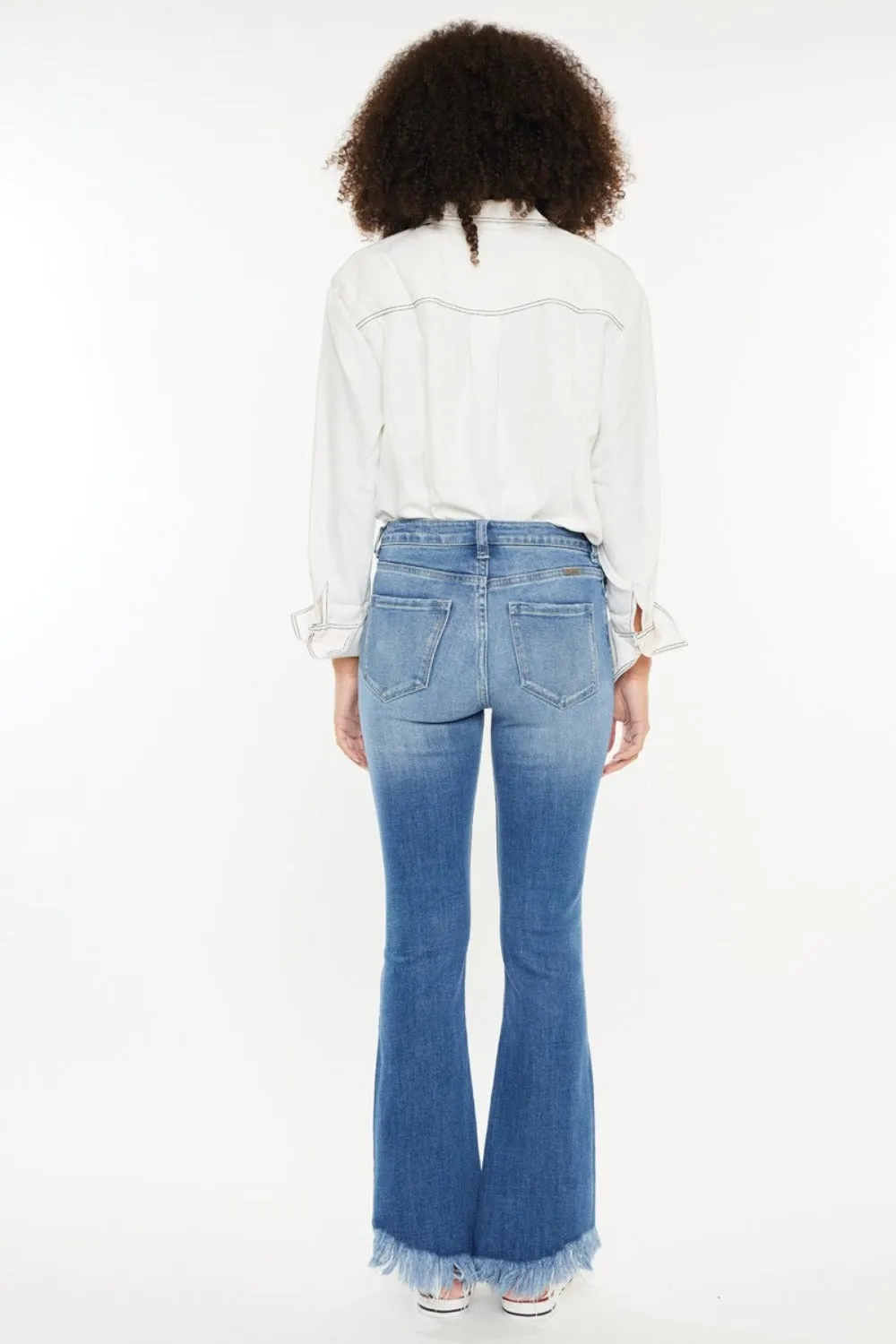 Mandy High Rise Frayed Asymmetric Hem Bootcut Jeans