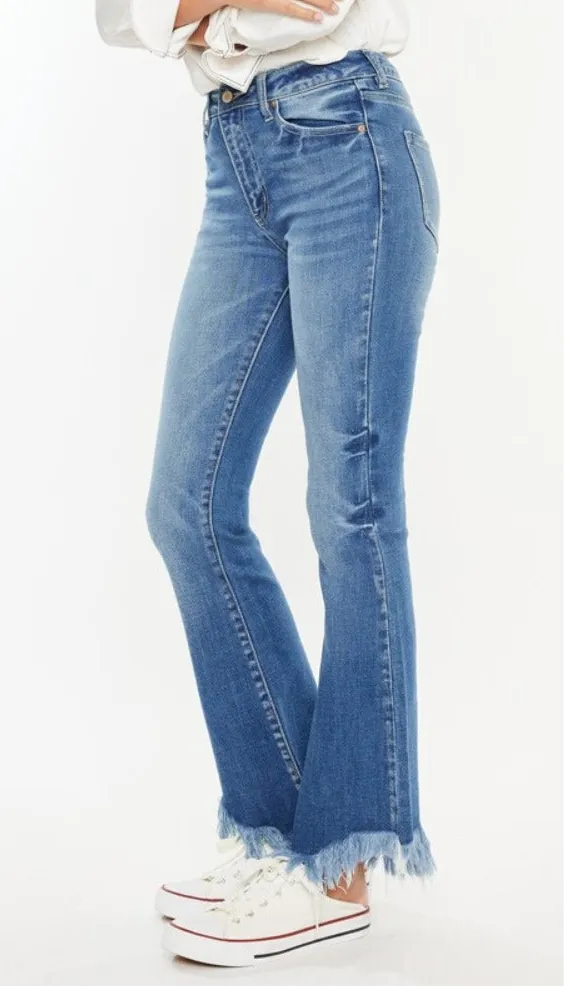 Mandy High Rise Frayed Asymmetric Hem Bootcut Jeans