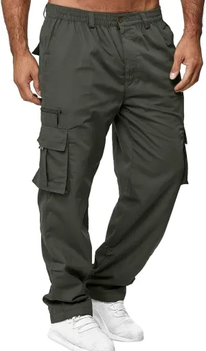 Mens Cargo Pants Relaxed Fit Cotton Hiking Sweatpants Casual Athletic Joggers Outdoor Trousers with Pockets