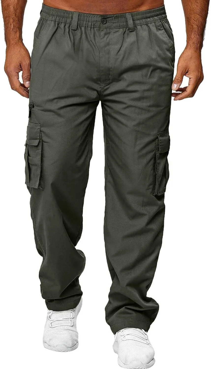 Mens Cargo Pants Relaxed Fit Cotton Hiking Sweatpants Casual Athletic Joggers Outdoor Trousers with Pockets