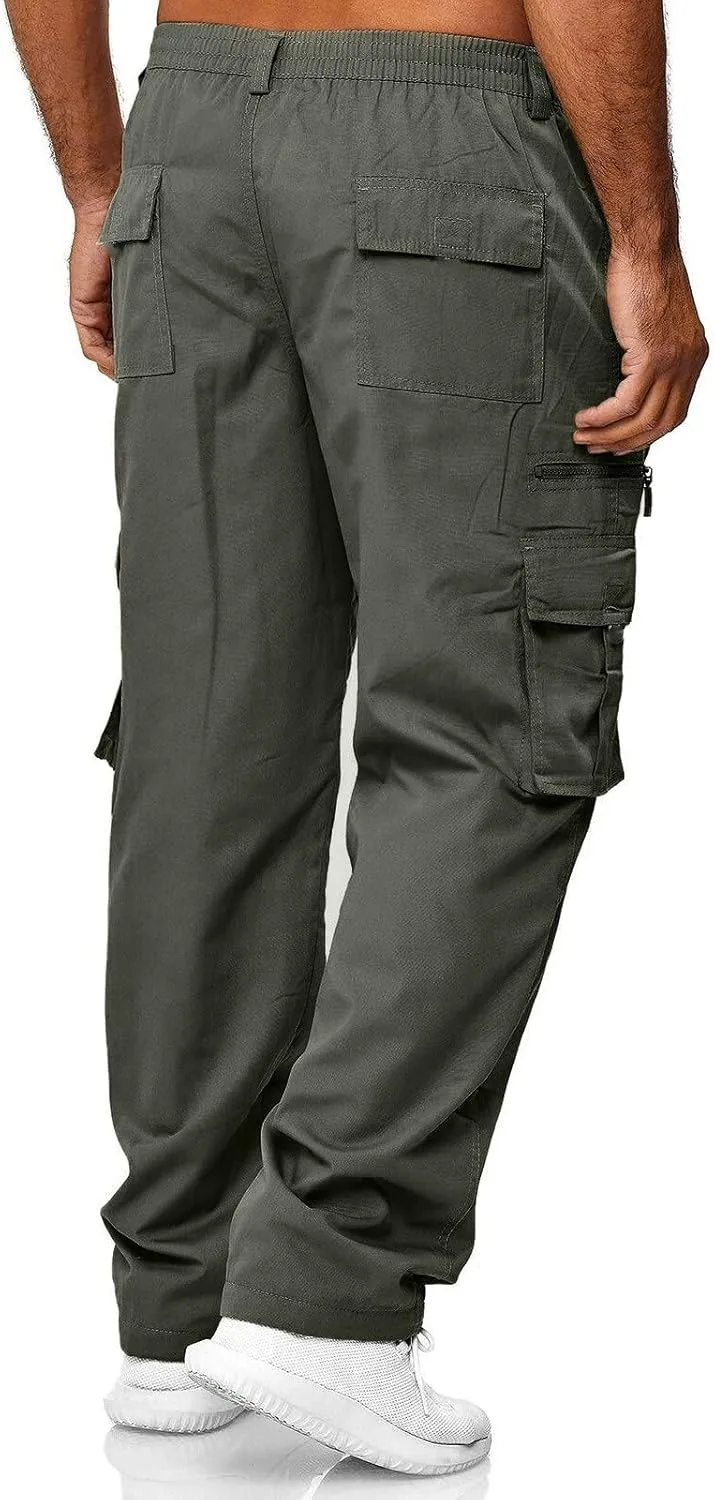 Mens Cargo Pants Relaxed Fit Cotton Hiking Sweatpants Casual Athletic Joggers Outdoor Trousers with Pockets